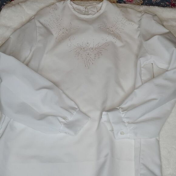 Vintage White Embellished Front Blouse L - Picture 4 of 7
